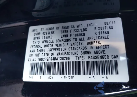 2011 Honda Accord 2.4 Se z USA, uszkodzony, nr VIN 1HGCP2F64BA138266